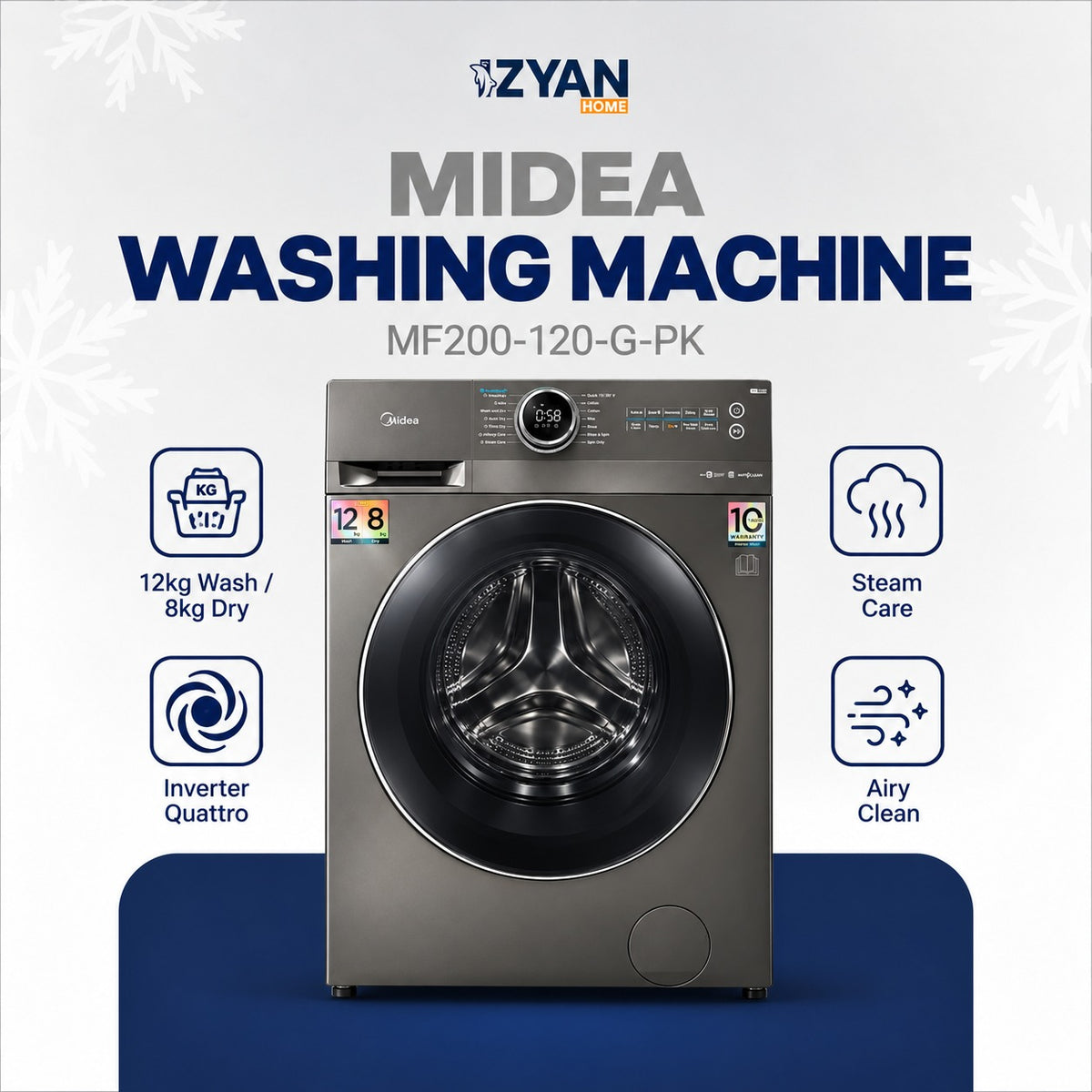 Midea MF200-D120-G-PK Front Load Inverter Washing Machine -12Kg